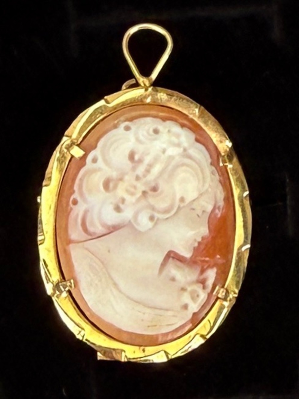 Vintage Goldtone Cameo Pendant + Free Cord Necklace